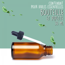 Bouteille 30ml en Verre Ambré et Pipette Compte-Goutte