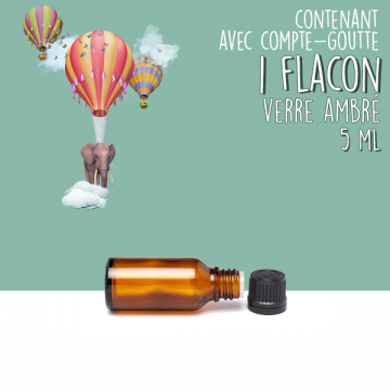 1 Flacon 5ml en Verre Ambré et Bouchon Compte-Goutte